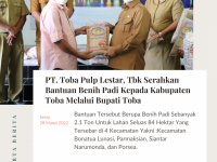 PT. Toba Pulp Lestar, Tbk Serahkan Bantuan Benih Padi Kepada Kabupaten Toba Melalui Bupati Toba