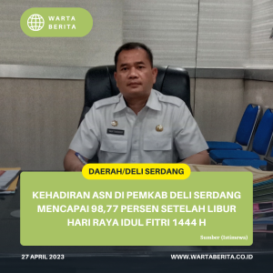 Kehadiran ASN Di Pemkab Deli Serdang Mencapai 98,77 Persen Setelah Libur Hari Raya Idul Fitri 1444 H