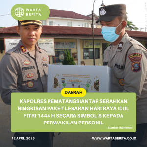Kapolres Pematangsiantar Serahkan Bingkisan Paket Lebaran Hari Raya Idul Fitri 1444 H Secara Simbolis Kepada Perwakilan Personil