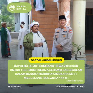 Kapolda Sumut Sumbang Hewan Kurban untuk TGB Tokoh Agama Serambi Babussalam dalam Rangka Hari Bhayangkara Ke-77 Menjelang Idul Adha 1444H