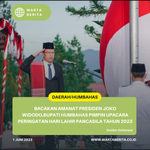 Bacakan Amanat Presiden Joko Widodo,Bupati Humbahas Pimpin Upacara Peringatan Hari Lahir Pancasila Tahun 2023