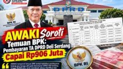 AWAKI Soroti Temuan BPK: Pembayaran TA DPRD Deli Serdang Capai Rp906 Juta